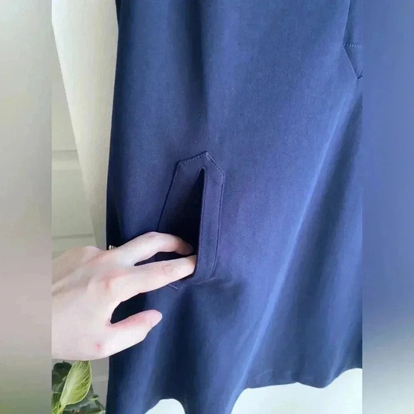 J Crew NWT Navy Sleeveless Shift Dress Notched V Neck Pockets Midi Cotton A-Line - Picture 3 of 11